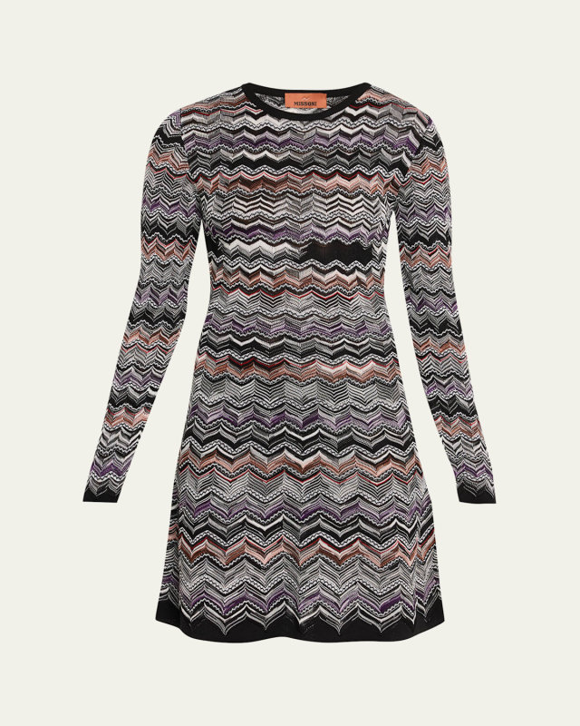 Zigzag Long-Sleeve Mini Dress